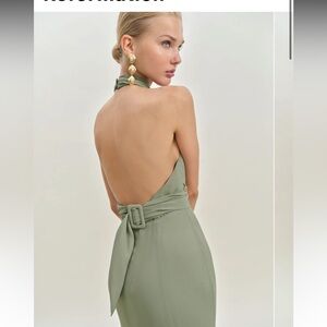 Ezria Dress Halter Backless Belted Dress in Seafoam